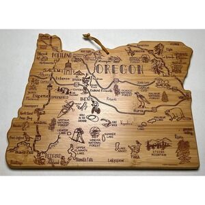 Oregon State Shaped Cutting Board Engraved Landmarks Totally Bamboo‎